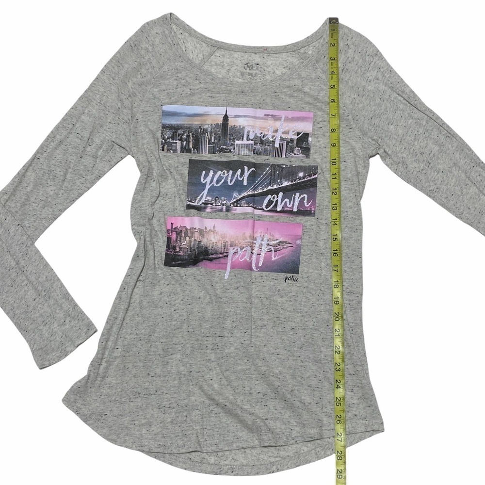 JUSTICE Girl's Gray Inspirational Graphic Long Sleeve High Low T-Shirt - Picture 6 of 12